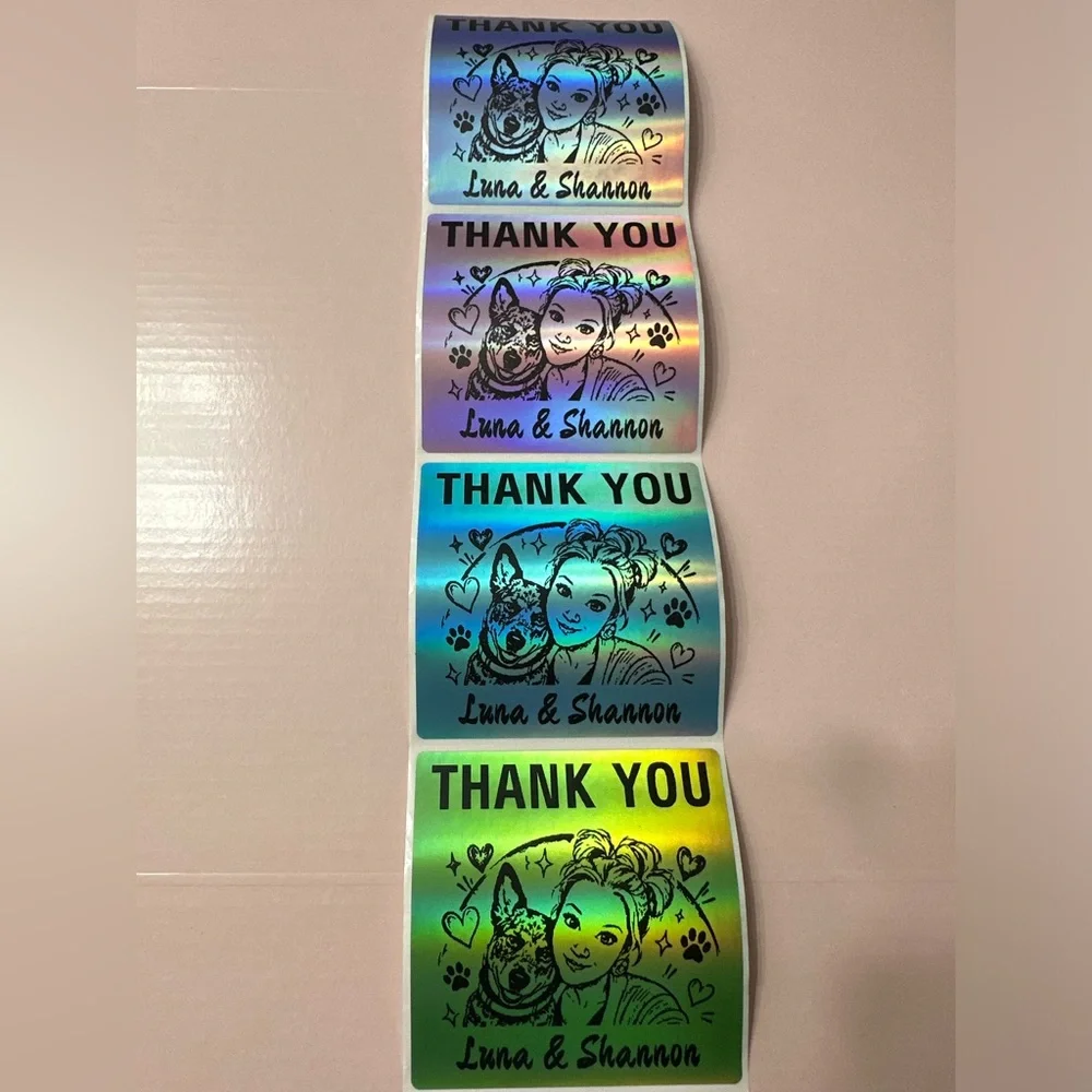 50 ct. Custom 3”x3” Multi-Color Rainbow Holographic Square Sticker Labels - Picture 1 of 13